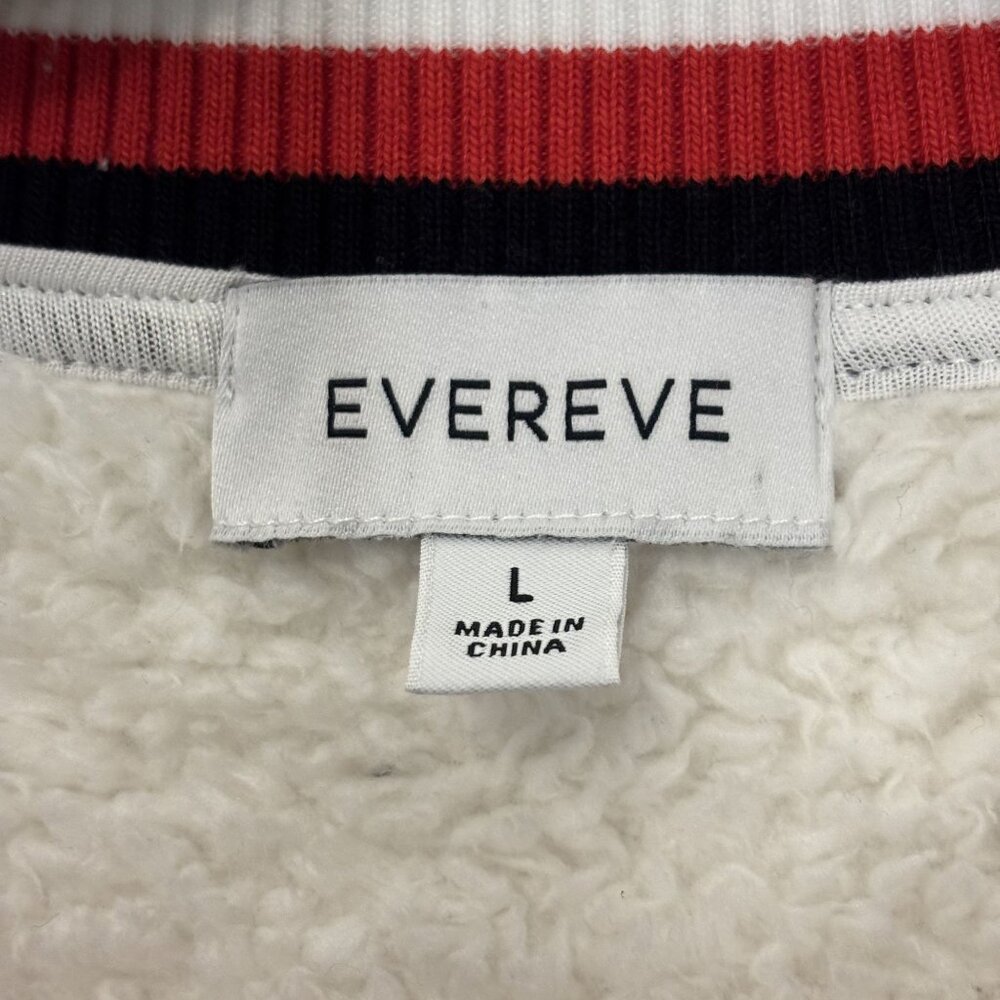 Evereve White Varsity Teddy Knit Pullover With Striped Red and Black Trim Size L - Picture 2 of 11